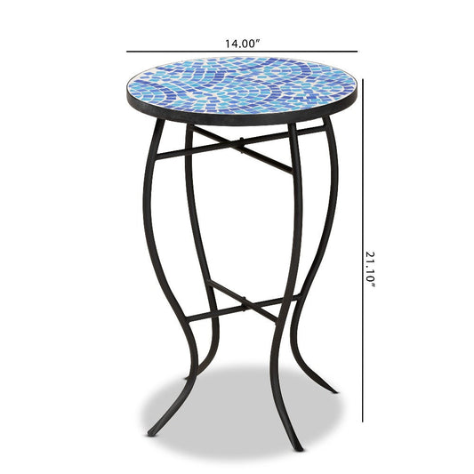 Baxton Studio Gaenor Modern and Contemporary Black Metal and Blue Glass Plant Stand