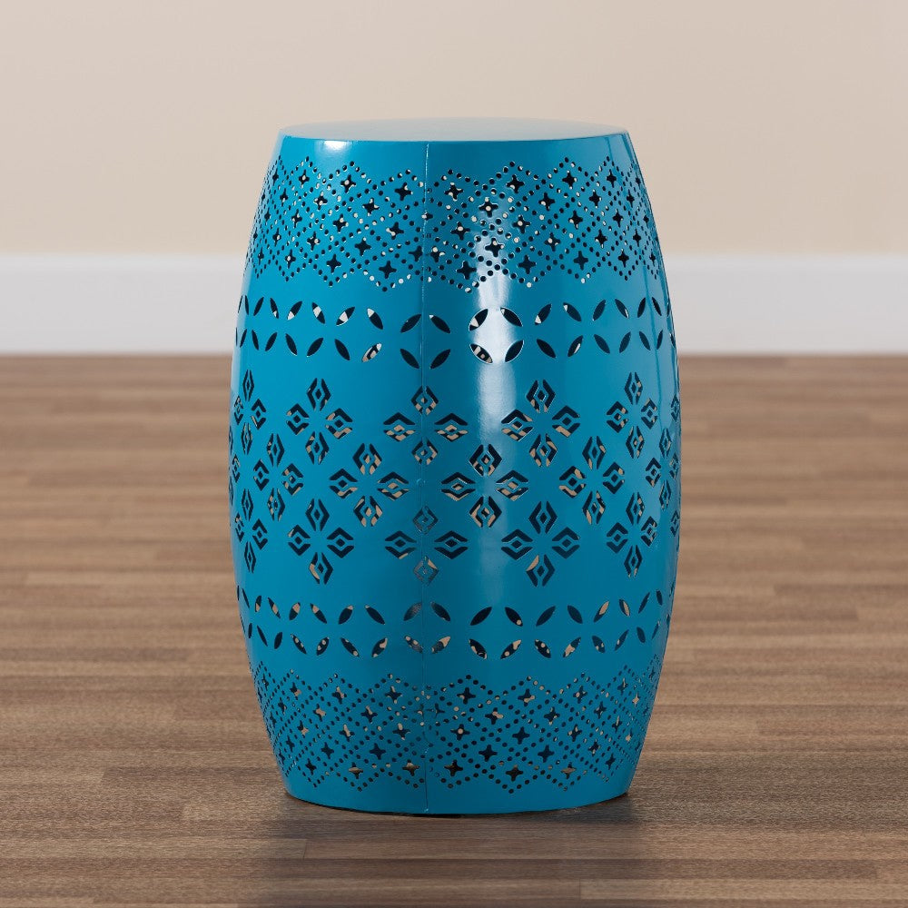 Baxton Studio Lavinia Modern and Contemporary Blue Finished Metal Outdoor Side Table WHI-H01-97938C-Blue-Metal-Side-Table