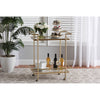 Baxton Studio Louise Contemporary Glam and Luxe Gold Metal and White Marble 2-Tier Wine Cart WHI-H01-98877-Gold-White-Marble-Cart