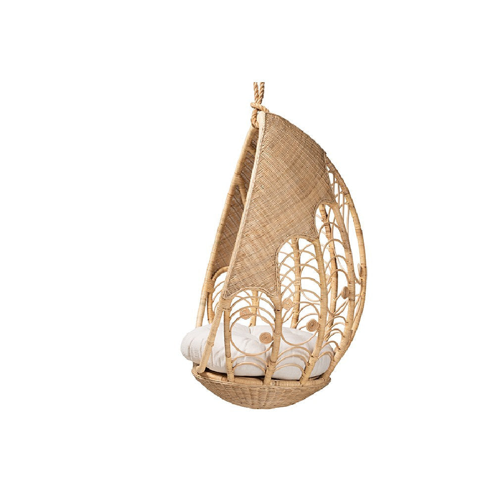 bali & pari Umika Modern Bohemian Natural Brown Rattan Hanging Chair WHI-HC001-Rattan-Hanging-Chair