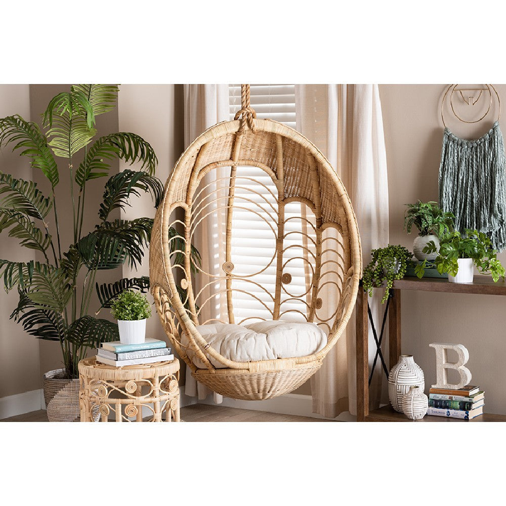 bali & pari Umika Modern Bohemian Natural Brown Rattan Hanging Chair WHI-HC001-Rattan-Hanging-Chair