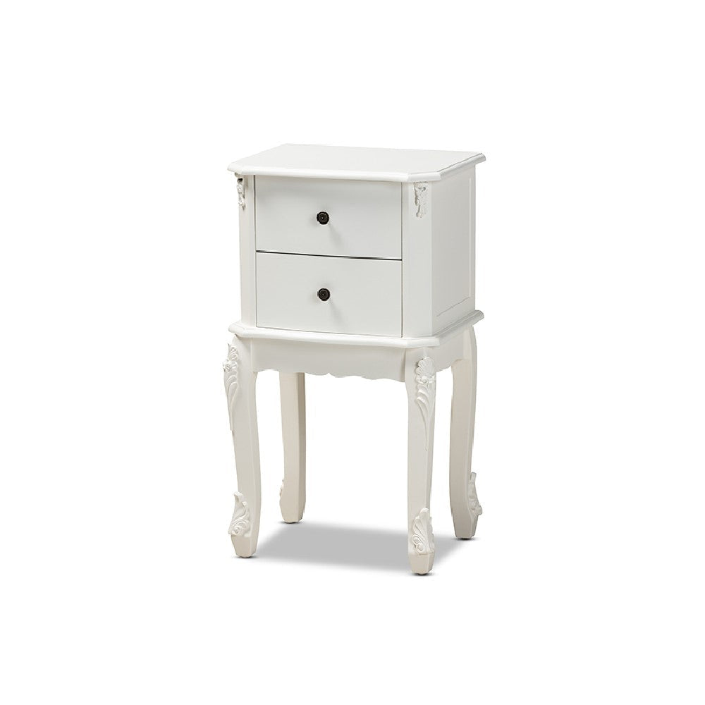 Baxton Studio Sophia Classic and Traditional French White Finished Wood 2-Drawer End Table WHI-HL7A-A110-2-DW-ET