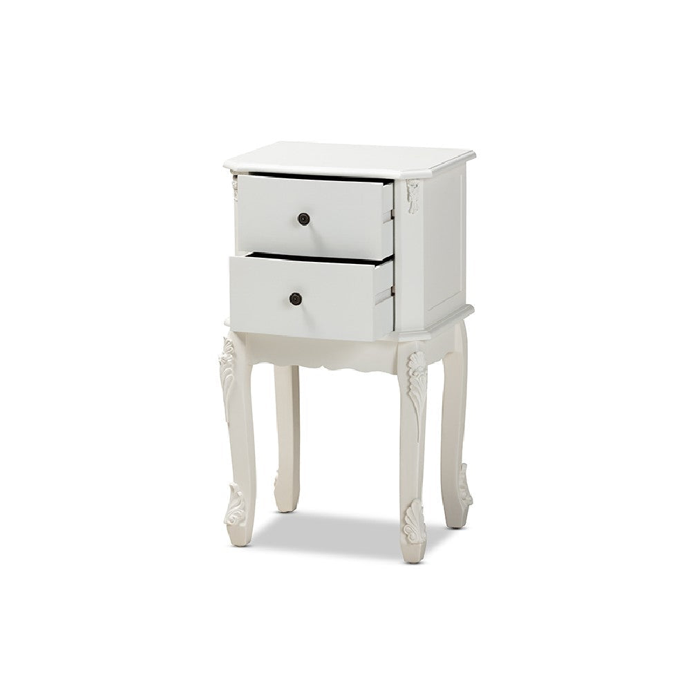 Baxton Studio Sophia Classic and Traditional French White Finished Wood 2-Drawer End Table WHI-HL7A-A110-2-DW-ET