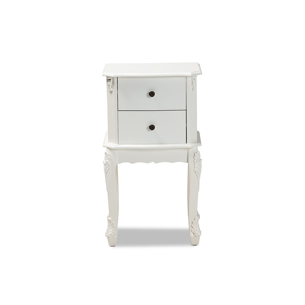 Baxton Studio Sophia Classic and Traditional French White Finished Wood 2-Drawer End Table WHI-HL7A-A110-2-DW-ET