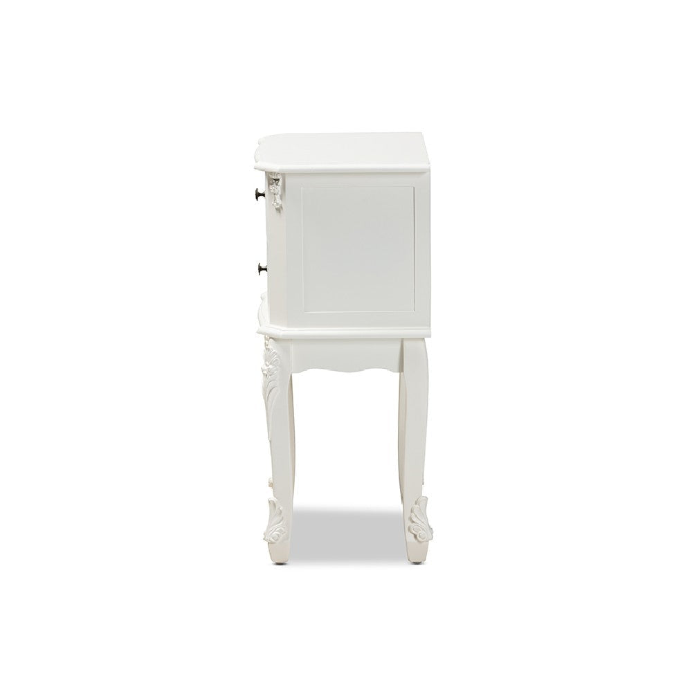 Baxton Studio Sophia Classic and Traditional French White Finished Wood 2-Drawer End Table WHI-HL7A-A110-2-DW-ET