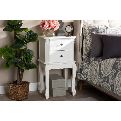 Baxton Studio Sophia Classic and Traditional French White Finished Wood 2-Drawer End Table