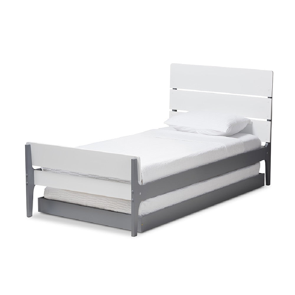 Baxton Studio Nereida Modern Classic Mission Style White and Grey-Finished Wood Twin Platform Bed WHI-HT1703-White-Grey-Twin-TRDL