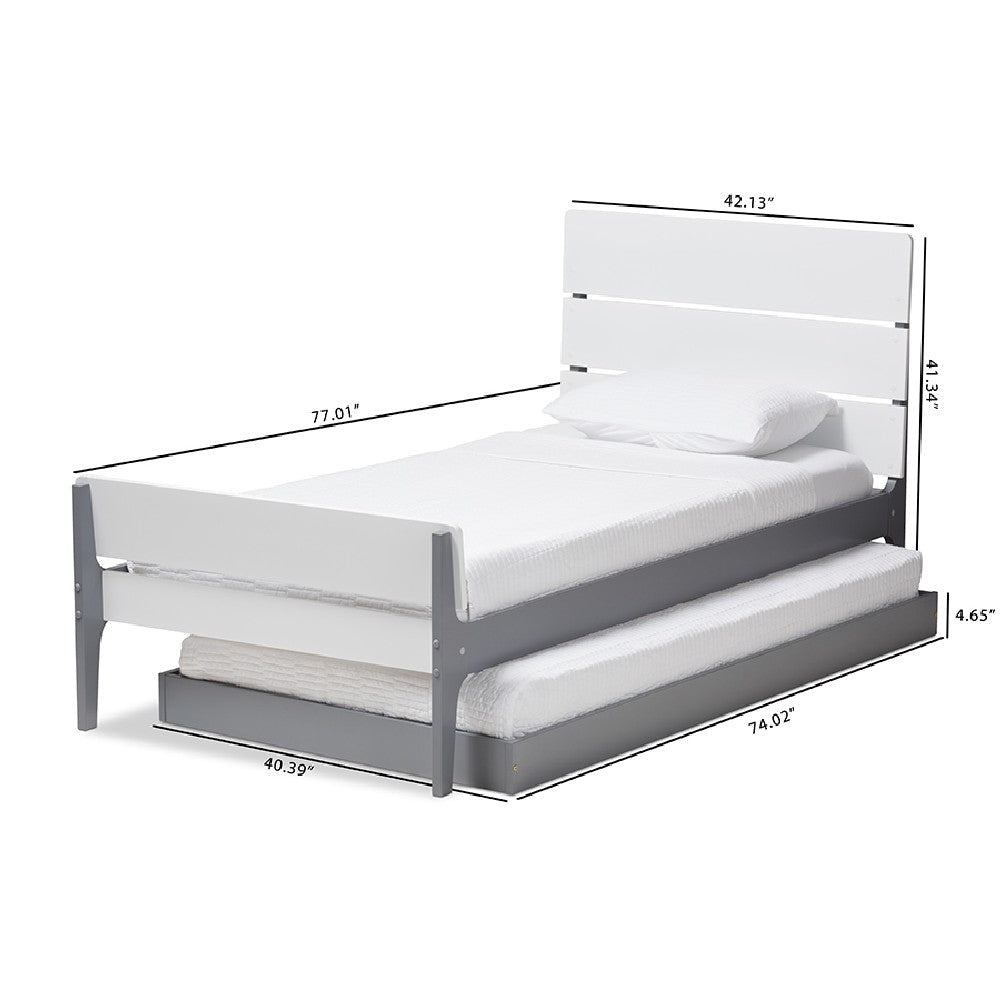 Baxton Studio Nereida Modern Classic Mission Style White and Grey-Finished Wood Twin Platform Bed WHI-HT1703-White-Grey-Twin-TRDL