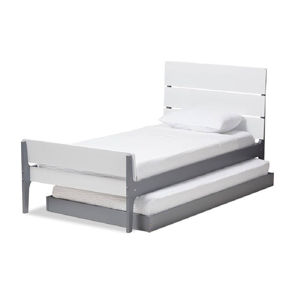 Baxton Studio Nereida Modern Classic Mission Style White and Grey-Finished Wood Twin Platform Bed WHI-HT1703-White-Grey-Twin-TRDL