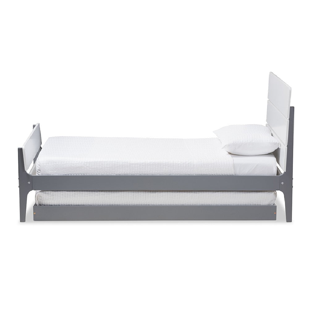 Baxton Studio Nereida Modern Classic Mission Style White and Grey-Finished Wood Twin Platform Bed WHI-HT1703-White-Grey-Twin-TRDL