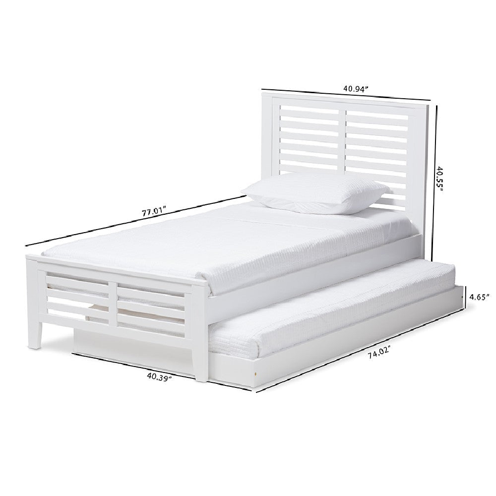 Baxton Studio Sedona Modern Classic Mission Style White-Finished Wood Twin Platform Bed with Trundle WHI-HT1704-White-Twin-TRDL