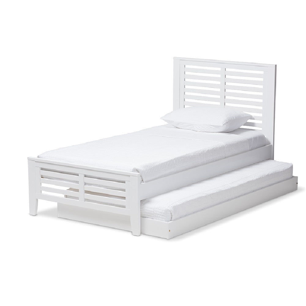 Baxton Studio Sedona Modern Classic Mission Style White-Finished Wood Twin Platform Bed with Trundle WHI-HT1704-White-Twin-TRDL
