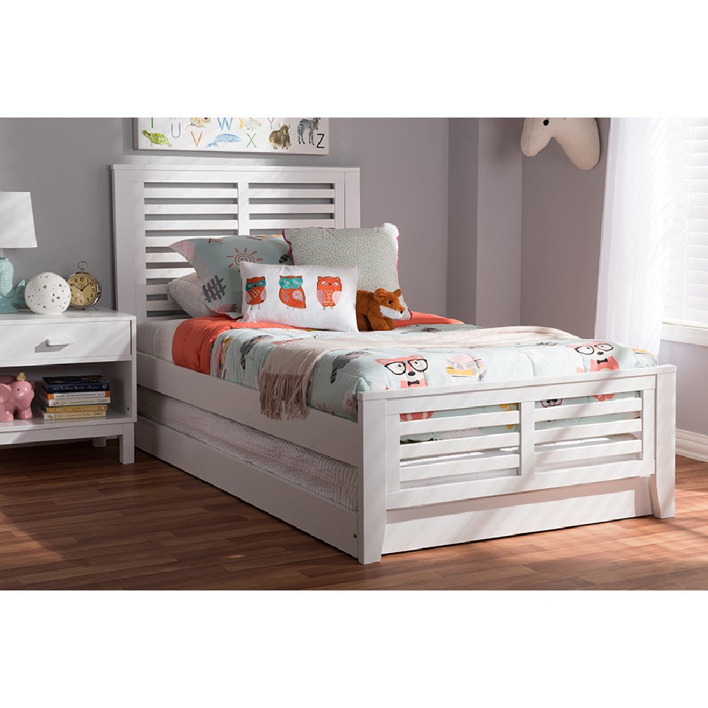 Baxton Studio Sedona Modern Classic Mission Style White-Finished Wood Twin Platform Bed with Trundle WHI-HT1704-White-Twin-TRDL