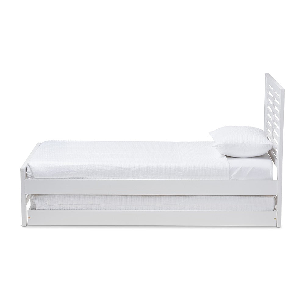 Baxton Studio Sedona Modern Classic Mission Style White-Finished Wood Twin Platform Bed with Trundle WHI-HT1704-White-Twin-TRDL