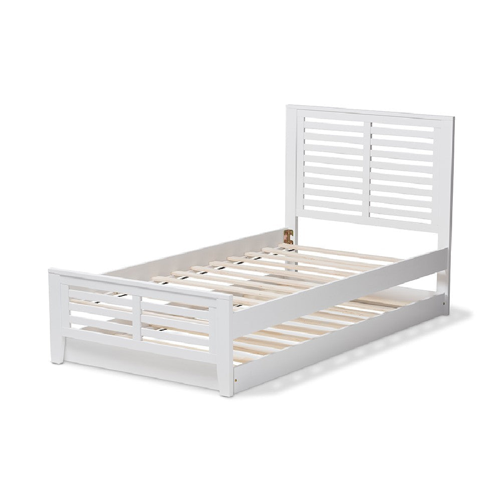 Baxton Studio Sedona Modern Classic Mission Style White-Finished Wood Twin Platform Bed with Trundle WHI-HT1704-White-Twin-TRDL