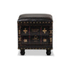 Baxton Studio Charlier Rustic Antique Inspired Dark Brown Faux Leather Upholstered Wood Storage Ottoman with Book Spine Drawer