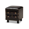 Baxton Studio Charlier Rustic Antique Inspired Dark Brown Faux Leather Upholstered Wood Storage Ottoman with Book Spine Drawer