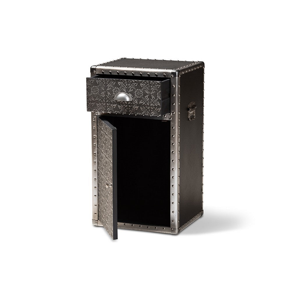 Baxton Studio Cosette Vintage Industrial Silver Metal Floral Accent Cabinet WHI-HY2AB017-Grey-Cabinet