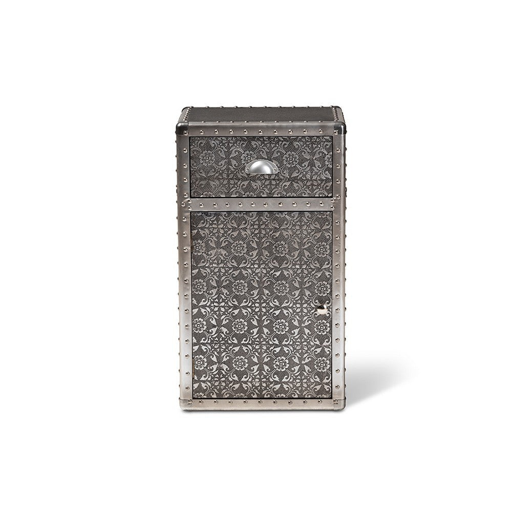 Baxton Studio Cosette Vintage Industrial Silver Metal Floral Accent Cabinet WHI-HY2AB017-Grey-Cabinet