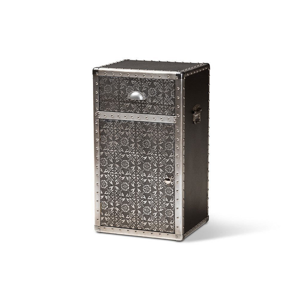 Baxton Studio Cosette Vintage Industrial Silver Metal Floral Accent Cabinet WHI-HY2AB017-Grey-Cabinet