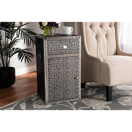 Baxton Studio Cosette Vintage Industrial Silver Metal Floral Accent Cabinet