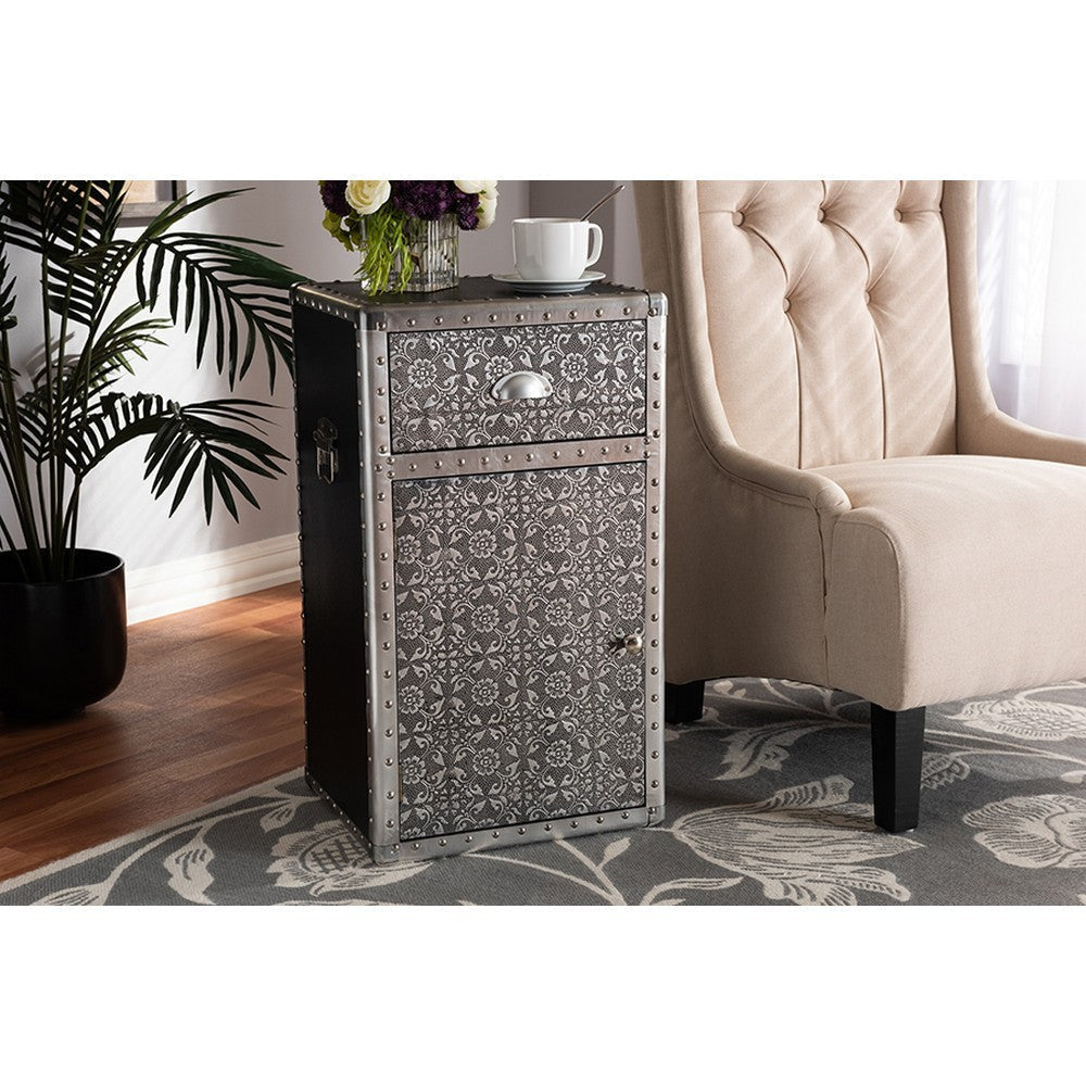 Baxton Studio Cosette Vintage Industrial Silver Metal Floral Accent Cabinet