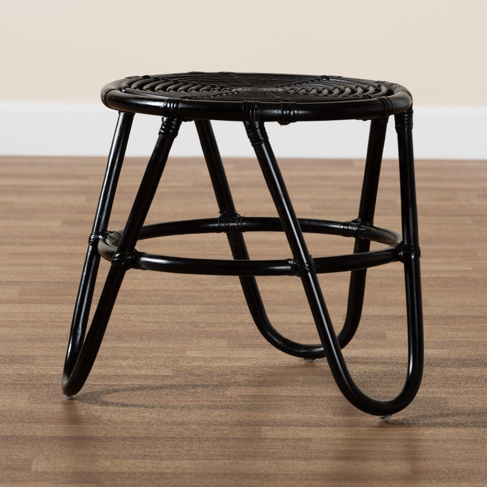 bali & pari Pertessa Modern Bohemian Black Finished Rattan End Table WHI-Harper-Black-Rattan-ET
