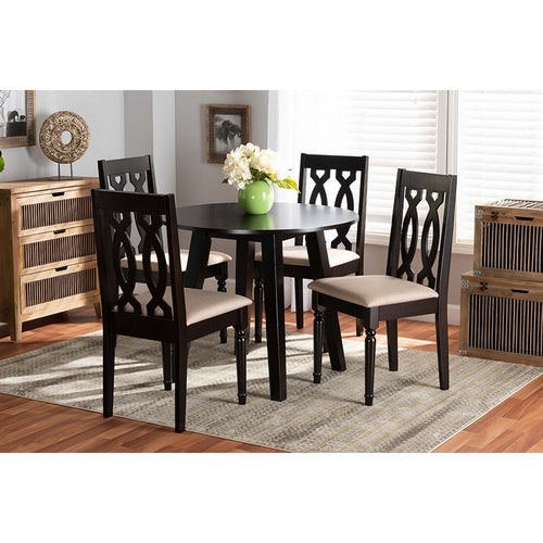 Baxton Studio Heidi Modern and Contemporary Sand Fabric Upholstered and Dark Brown Finished Wood 5-Piece Dining Set