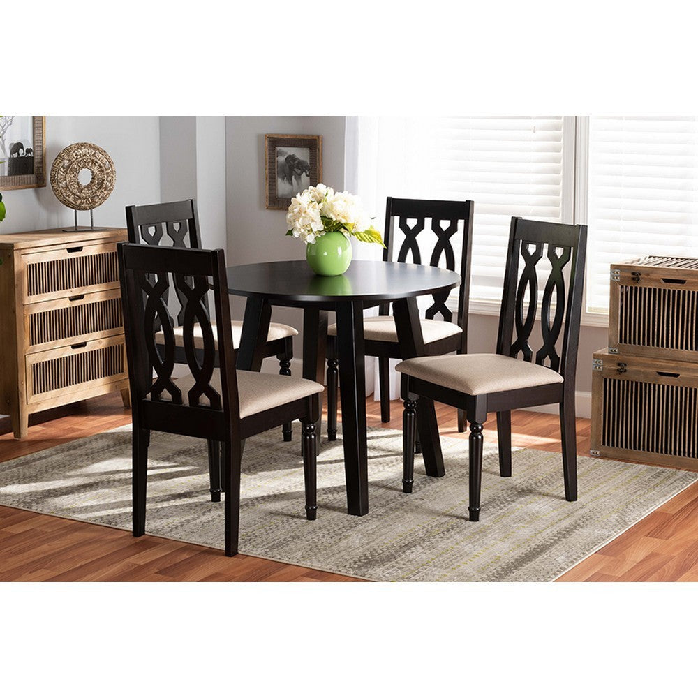 Baxton Studio Heidi Modern and Contemporary Sand Fabric Upholstered and Dark Brown Finished Wood 5-Piece Dining Set
