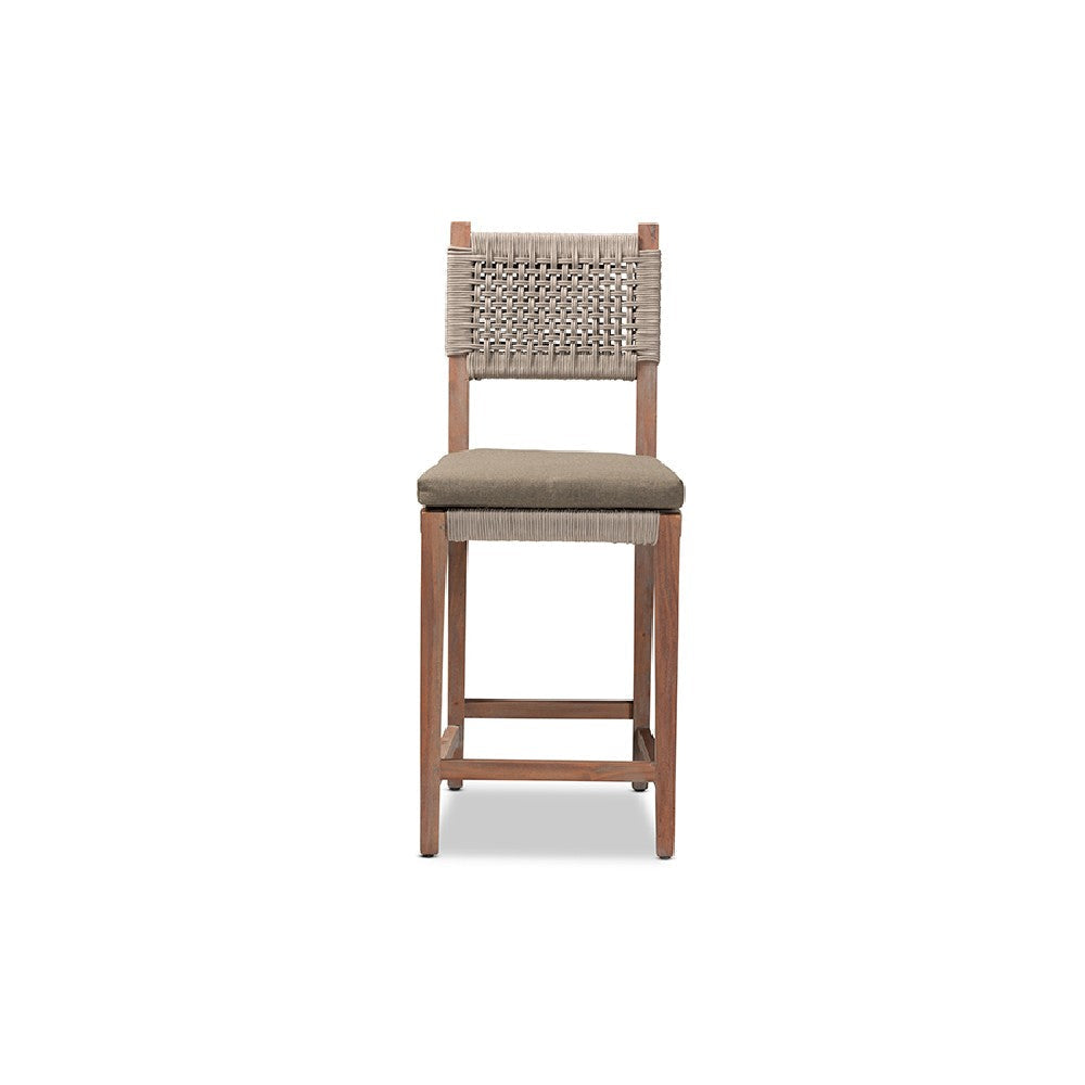 bali & pari Heyna Mid-Century Transitional Grey Woven Rope Mahogany Counter Stool WHI-Heyna-Grey-Natural-CS