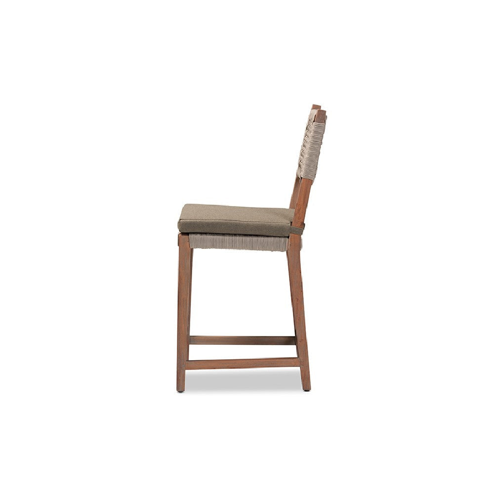 bali & pari Heyna Mid-Century Transitional Grey Woven Rope Mahogany Counter Stool WHI-Heyna-Grey-Natural-CS