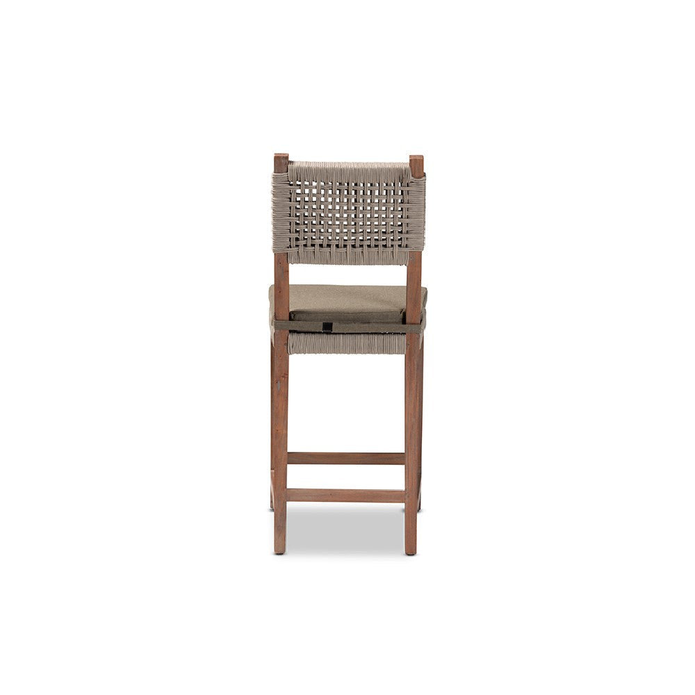 bali & pari Heyna Mid-Century Transitional Grey Woven Rope Mahogany Counter Stool WHI-Heyna-Grey-Natural-CS
