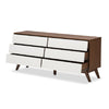 Baxton Studio Hildon Mid-Century Modern White and Walnut Wood 6-Drawer Storage Dresser