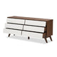 Baxton Studio Hildon Mid-Century Modern White and Walnut Wood 6-Drawer Storage Dresser