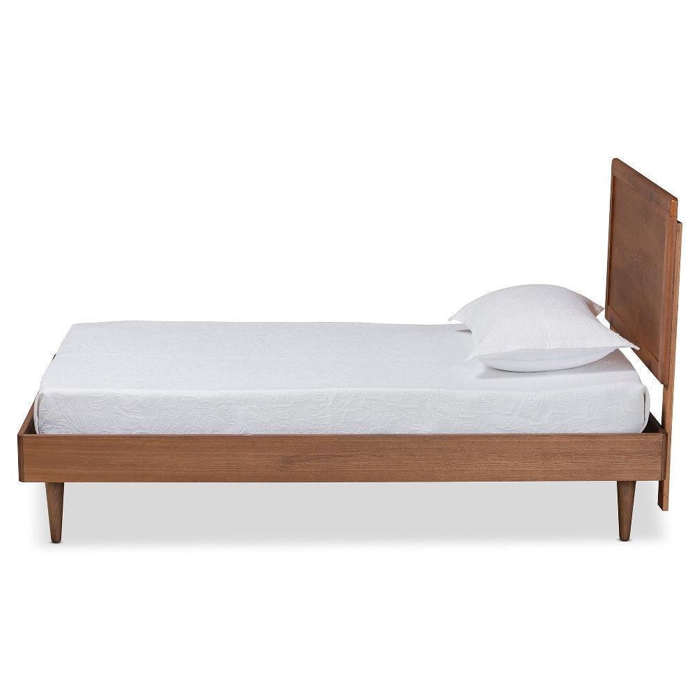 Baxton Studio Hiro Mid-Century Modern Walnut Brown Finished Wood Twin Size Platform Bed WHI-Hiro-Ash-Walnut-Twin