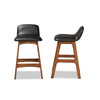 Baxton Studio Darrin Mid-Century Modern Black Faux Leather Upholstered and Walnut Brown Finished Wood 2-Piece Counter Stool Set