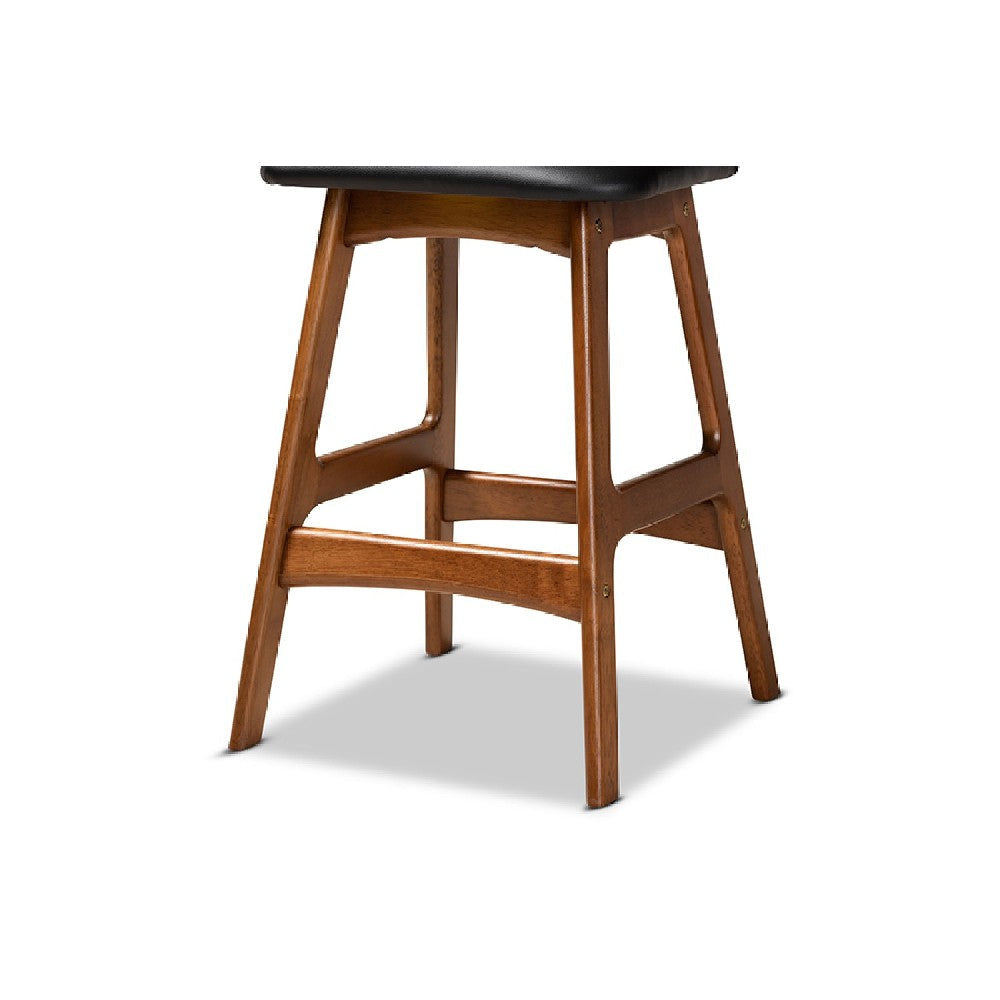 Baxton Studio Darrin Mid-Century Modern Black Faux Leather Upholstered and Walnut Brown Finished Wood 2-Piece Counter Stool Set