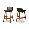 Baxton Studio Darrin Mid-Century Modern Black Faux Leather Upholstered and Walnut Brown Finished Wood 2-Piece Counter Stool Set
