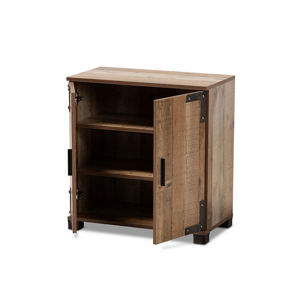 Baxton Studio Cyrille Modern and Contemporary Farmhouse Rustic Finished Wood 2-Door Shoe Cabinet WHI-ID-SC001-Yosemile-Oak-Shoe-Rack