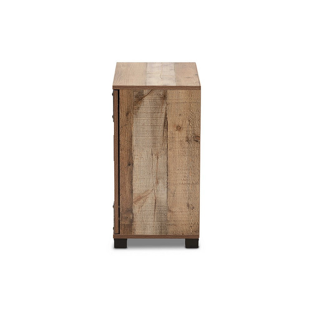 Baxton Studio Cyrille Modern and Contemporary Farmhouse Rustic Finished Wood 2-Door Shoe Cabinet WHI-ID-SC001-Yosemile-Oak-Shoe-Rack