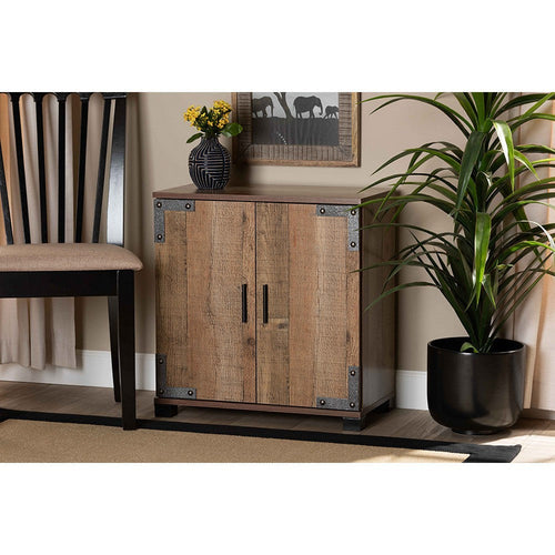 Baxton Studio Cyrille Modern and Contemporary Farmhouse Rustic Finished Wood 2-Door Shoe Cabinet