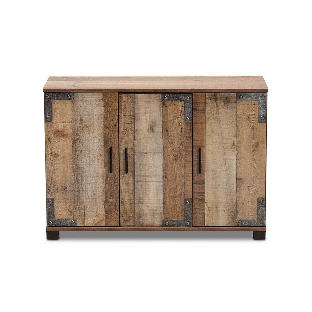 Baxton Studio Cyrille Modern and Contemporary Farmhouse Rustic Finished Wood 3-Door Shoe Cabinet WHI-ID-SC002-Yosemile-Oak-Shoe-Rack