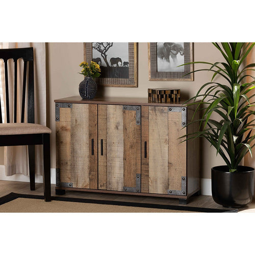 Baxton Studio Cyrille Modern and Contemporary Farmhouse Rustic Finished Wood 3-Door Shoe Cabinet