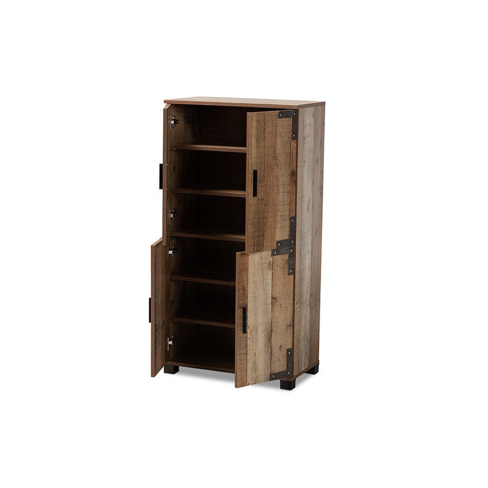 Baxton Studio Cyrille Modern and Contemporary Farmhouse Rustic Finished Wood 4-Door Shoe Cabinet WHI-ID-SC003-Yosemile-Oak-Shoe-Rack
