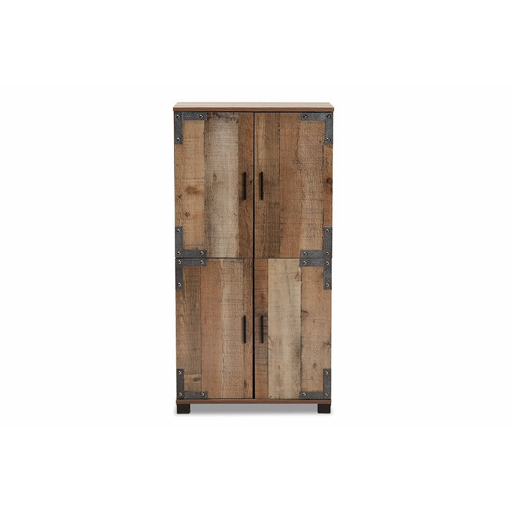 Baxton Studio Cyrille Modern and Contemporary Farmhouse Rustic Finished Wood 4-Door Shoe Cabinet WHI-ID-SC003-Yosemile-Oak-Shoe-Rack