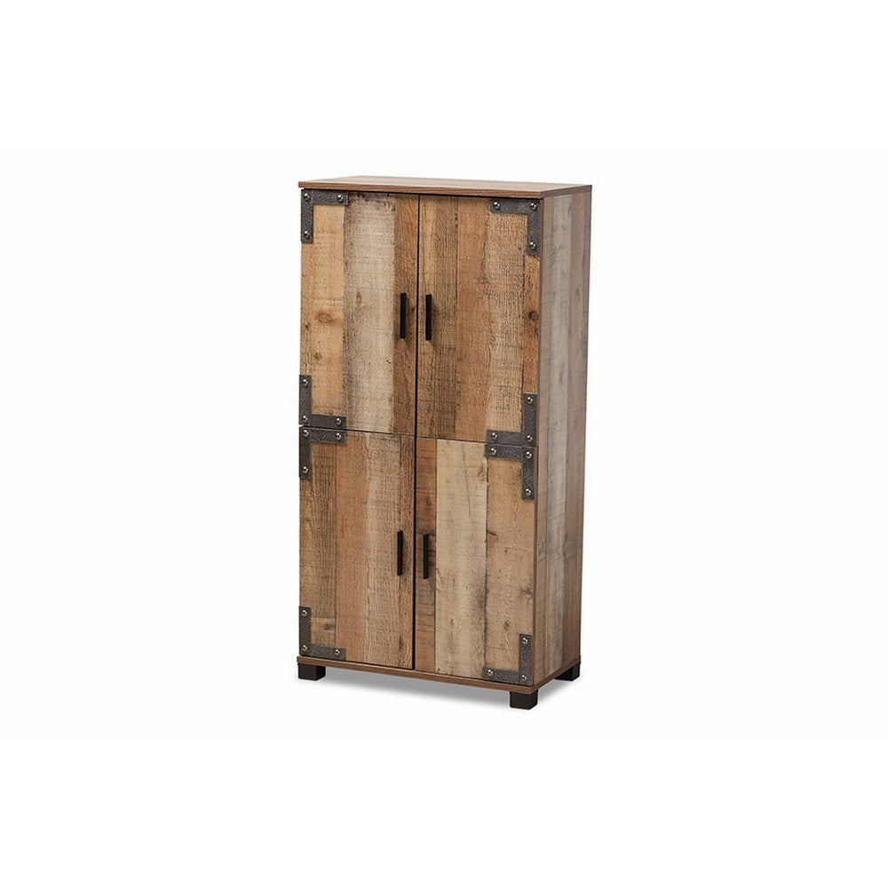 Baxton Studio Cyrille Modern and Contemporary Farmhouse Rustic Finished Wood 4-Door Shoe Cabinet WHI-ID-SC003-Yosemile-Oak-Shoe-Rack