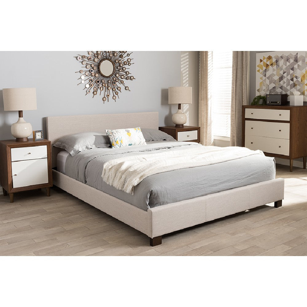 Baxton Studio Elizabeth Modern and Contemporary Beige Fabric Upholstered Panel-Stitched Queen Size Platform Bed