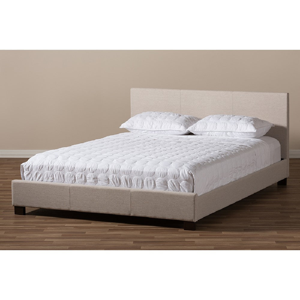 Baxton Studio Elizabeth Modern and Contemporary Beige Fabric Upholstered Panel-Stitched Queen Size Platform Bed