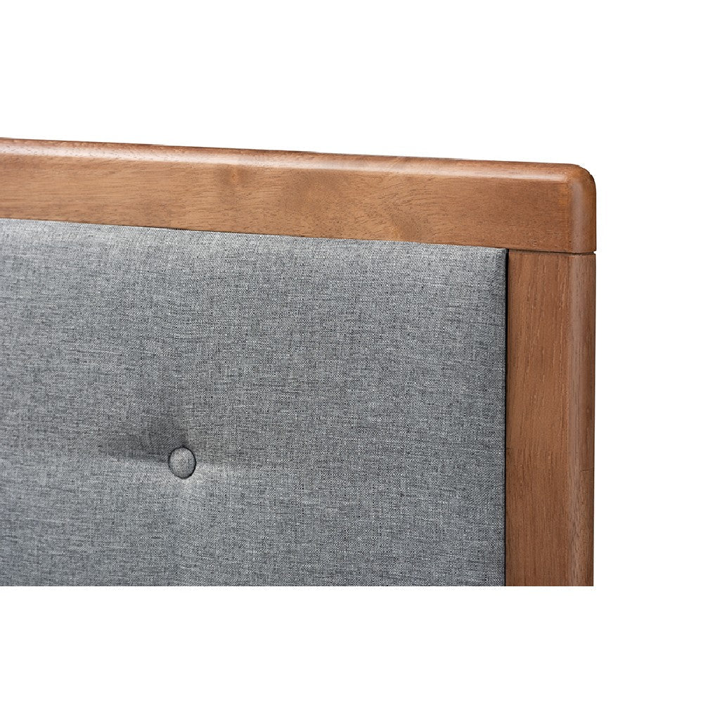 Baxton Studio Ines Mid-Century Modern Dark Grey Fabric Upholstered Walnut Brown Finished Wood King Size Platform Bed