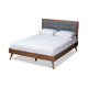 Baxton Studio Ines Mid-Century Modern Dark Grey Fabric Upholstered Walnut Brown Finished Wood Queen Size Platform Bed